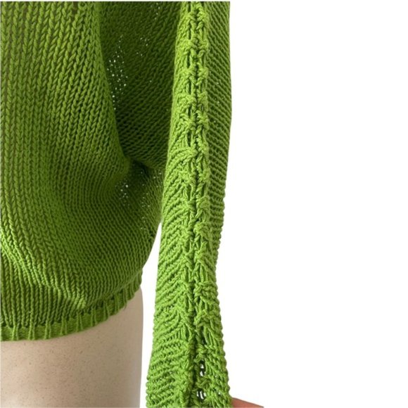 WOODEN SHIPS Women's Green Open Knit Long Sleeve Pullover Sweater Small/Medium - Picture 5 of 11